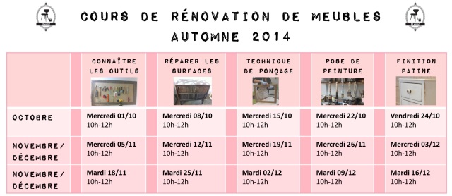 Calendrier cours de rénovation de meubles nov-dec 2014 par et voila atelier